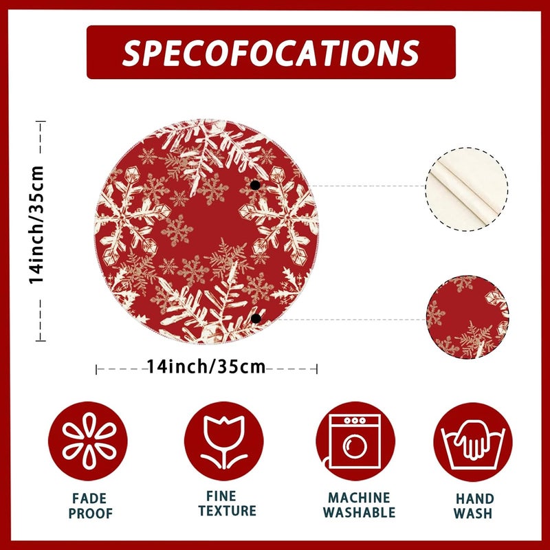 XCHI Red Snowflakes Winter Christmas Xmas Round Placemats Set of 4 Table Mats for Party Home Kitchen Dining Table Decorations 14x14 Inch - Image 5